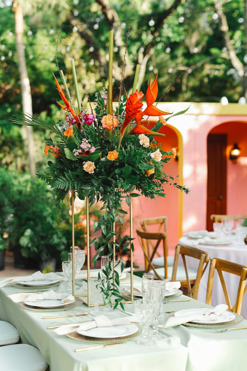 Table setting with tropical flowers