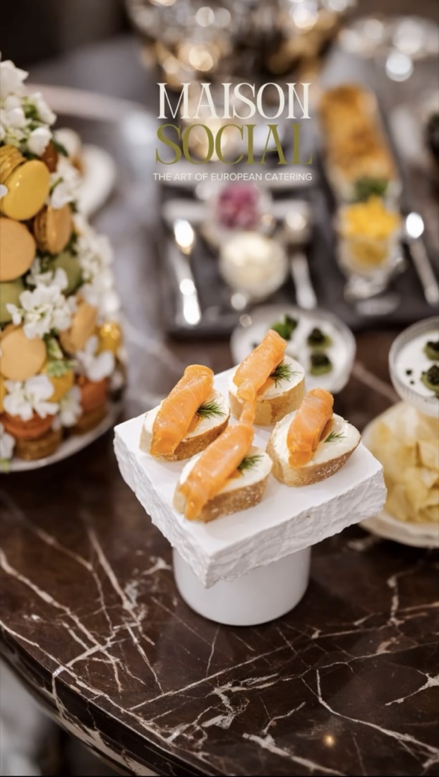 Plated appetizers on marble
